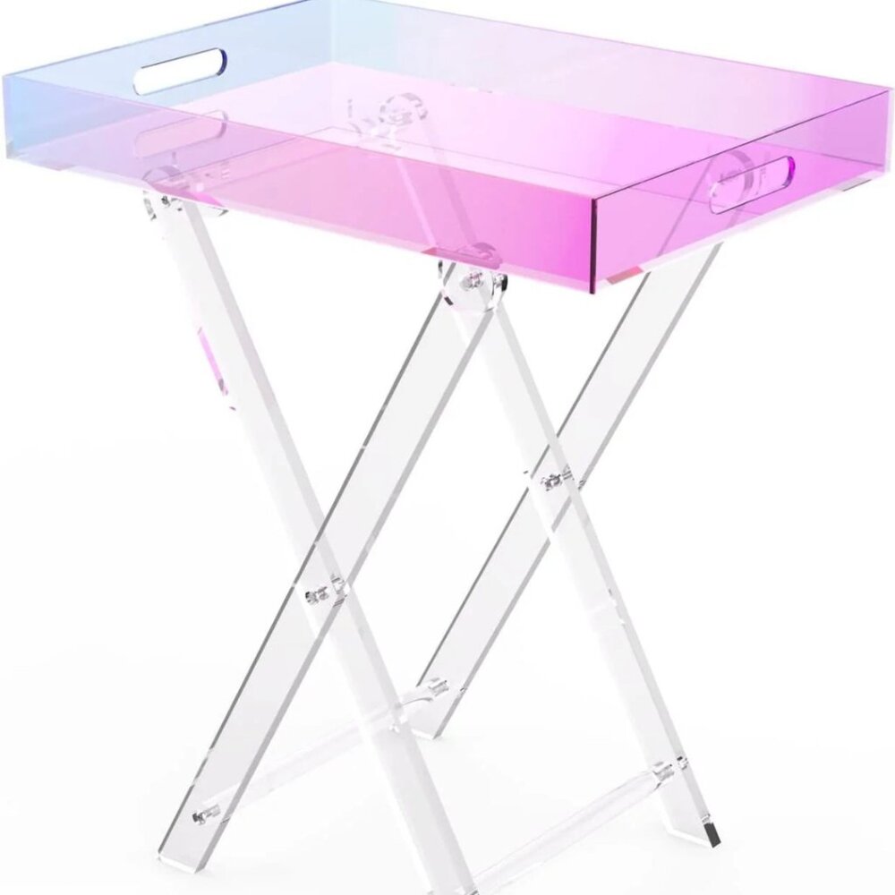 Iridescent Acrylic Table, Folding Tray side Table